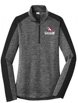 Sport-Tek Ladies Electric Heather Colorblock 1/4-Zip Pullover, Grey-Black Electric/ Black